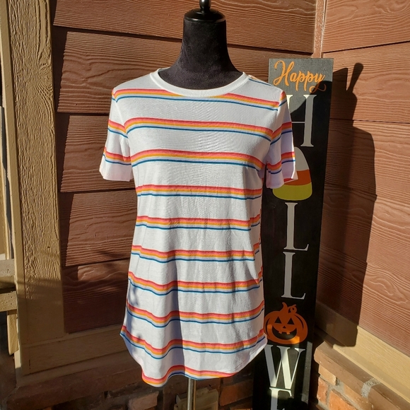 NWT PINK Victoria's Secret Crewneck T-Shirt Short Sleeve Perfect Fit Rainbow - Picture 11 of 16